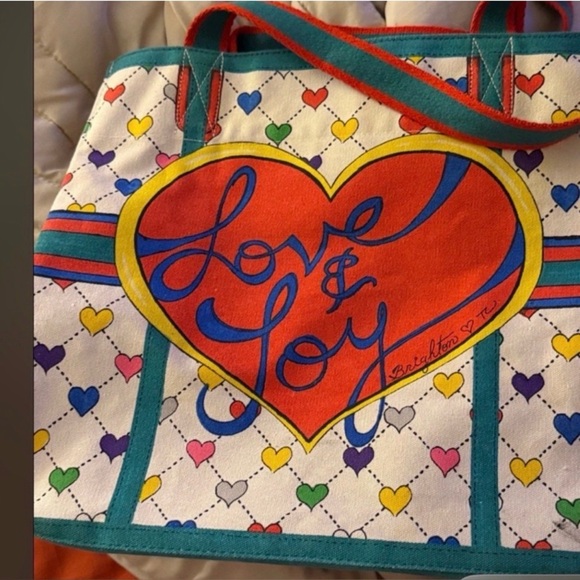 Brighton Limited Edition Love& Joy Large Colorful Bow Heart Pattern Tote. - Picture 5 of 6